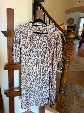 LuLaRoe Beige and Gray Leopard Print Drape Cardigan